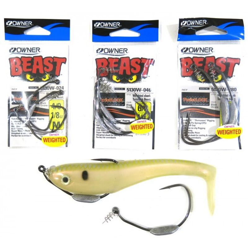 Owner Beast Hook 5130W w/ Centering Pin Weighted Weedless Swimbait Select Size 