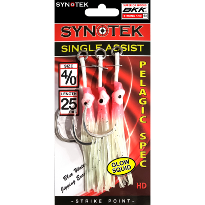 Synotek Giant Pelagic Single Assist 4/0-8/0 (With BKK Hook) - PINK HEAD GLOW