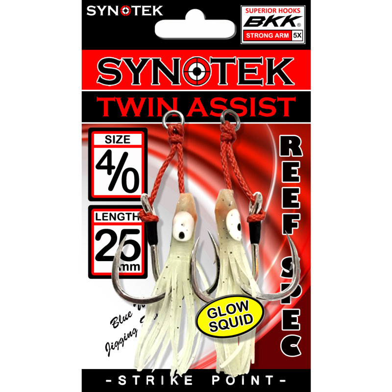 Synotek Twin Assist (with BKK Hooks) - Pink / Black Glow Stripe Rubber Squid
